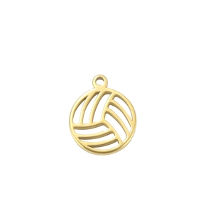 Polished gold volleyball pendant made of stainless steel with intricate hollow-out design