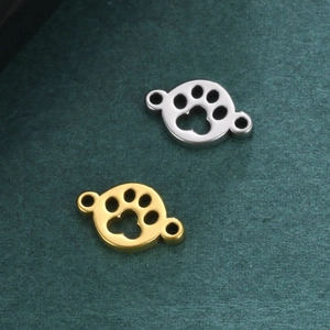 DIY stainless steel paw print connector charms in gold and silver for jewelry making