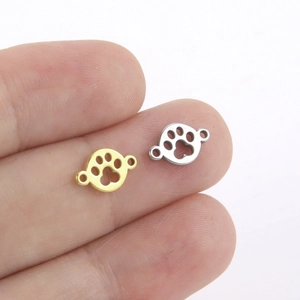 DIY stainless steel paw print charms in gold and silver finish for jewelry making
