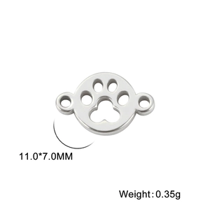 Polished stainless steel 11x7mm paw print charm with double holes for DIY jewelry