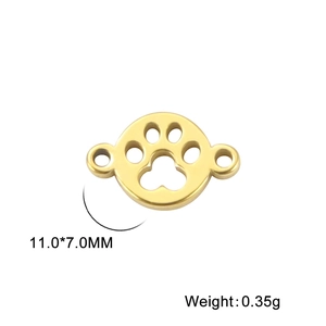 Detailed macro view of gold-plated 11x7mm paw print charm with double connection rings