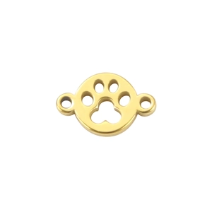 Polished gold stainless steel double-loop paw print pendant for DIY jewelry making