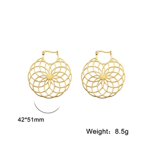 Gold hollow geometric daisy hoop earrings with mandala patterns for women 42x51mm