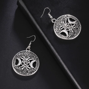 Drievoudige Maan Pentagram Pentakel Keltische Knoop Holle Ronde Oorbellen Voor Dames Retro Hip Hop Wicca Heidense Legering Sieraden