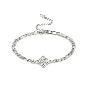 Vintage stainless steel Figaro chain bracelet with Celtic witch knot flower charm