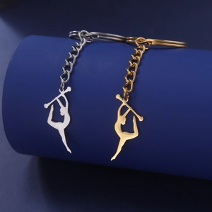 Porte-clés Silhouette Athlète de Gymnastique Acier au Titane Métal Poli Cadeau Amateurs de Sport Pendentif de Sac de Gymnastique