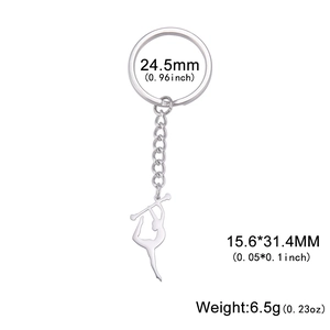 Porte-clés en acier titane avec silhouette de gymnaste rythmique et pendentif sport