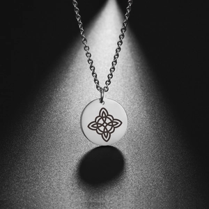 304 Stainless Steel Witch Knot Round Pendant Necklace Celtic Knot Engraved Chain Necklace Wiccan Jewelry For Unisex Daily Wear