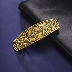 Vintage gold Celtic knot hair clip in a rectangular curved design for women