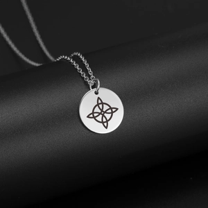 Collar con Colgante de Nudo de Bruja Simple de Acero de Titanio Grabado con Láser Redondo Nudo Celta Joyería Wicca para Mujer Hombre