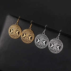 Gothic holle halve maan en pentagram hangende oorbellen in goud en zilver