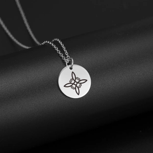 Stainless Steel Witch's Knot Pendant Necklace For Women Men Minimalist Round Celtic Knot Wiccan Pagan Jewelry Laser Engraved Necklace