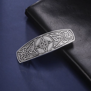 Vintage silver Celtic knot hair clip with intricate Nordic engraved patterns