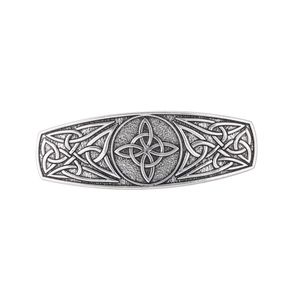 Vintage silver Celtic knot hair clip with intricate Nordic star engraving on white backdrop
