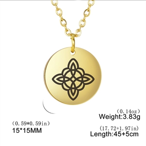 Golden stainless steel Celtic Witch Knot necklace with laser-engraved round pendant detail