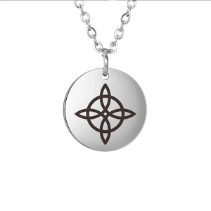 Collar de acero inoxidable plateado con colgante de nudo de bruja celta y cadena delgada fina
