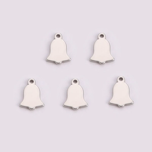 Polished stainless steel bell charms for DIY jewelry making in a set of five pieces