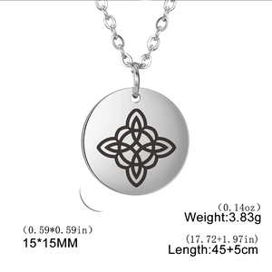 Double-layered 304 stainless steel witch knot necklace with 15mm circular pendant