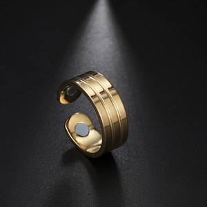 Detail of 18K gold plated stainless steel ring featuring internal therapeutic magnets