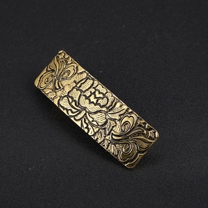 Vintage gold peony flower alloy hair clip with traditional embossed pattern