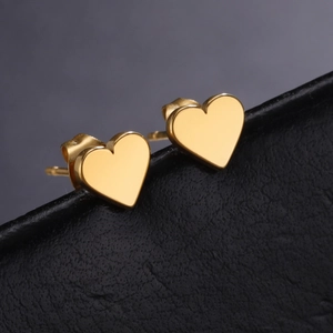 Minimalist gold-plated heart-shaped stainless steel stud earrings with a polished finish