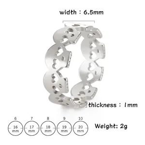 Size chart showing width, thickness, weight, and diameter for hollow skull ring