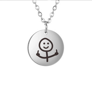 Collana con ciondolo doodle divertente in acciaio inossidabile argento con omino stilizzato