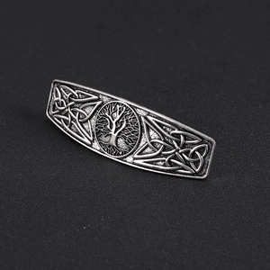 Vintage oxidized silver hair clip featuring tree of life and Celtic knot patterns