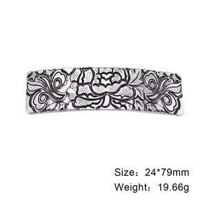 Vintage silver alloy hair clip with peony flower relief design for women and girls