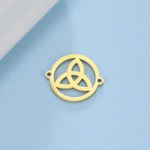 Golden titanium steel Celtic Triquetra knot pendant with hollow geometric circular design