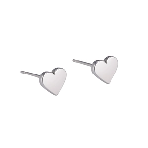 Minimalist heart-shaped stainless steel stud earrings in polished silver finish