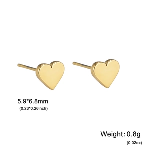 Golden stainless steel heart stud earrings with size 5.9x6.8mm and weight 0.8g details