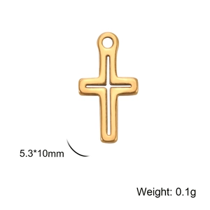 Ciondolo a croce cava dorata in acciaio inossidabile per gioielli fai da te, 5,3x10mm