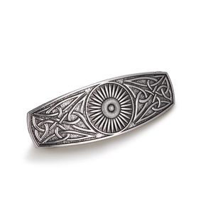 Vintage silver Celtic knot spring hair clip with sun relief pattern in ethnic style