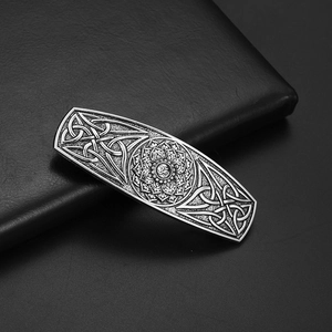 Barrette à cheveux vintage en métal argenté avec nœuds celtiques et mandala lotus Om