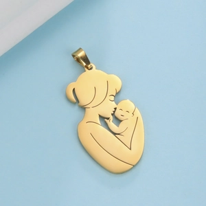 Minimalist gold stainless steel pendant featuring a mother and child cutout design