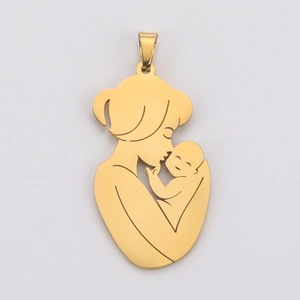 Detailed view of a gold-plated stainless steel mother and child silhouette pendant charm