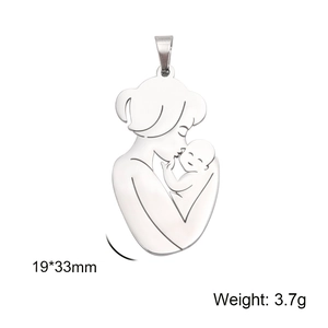Polished 304 stainless steel mother and baby family pendant, 19x33mm silver charm
