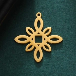 Gold hollowed knot pendant in 304 stainless steel with geometric flower design