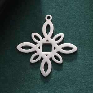 Polished hollow 304 stainless steel knot pendant with symmetric geometric mandala pattern