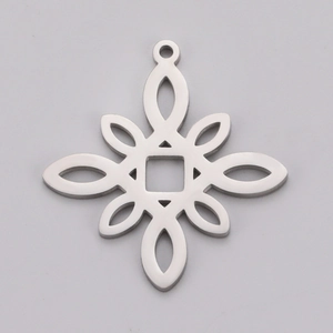 Geometric stainless steel 8-petal flower pendant with central square cutout and top ring