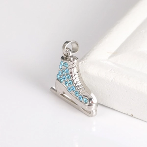 Exquisite silver ice skate pendant with light blue rhinestones for necklace or bag charm