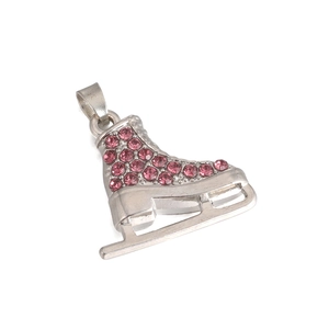 Luxury silver roller skate pendant with pink rhinestones and a polished metal finish