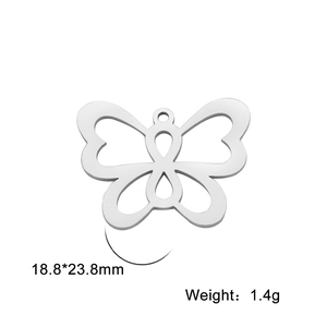 Ciondolo a farfalla in acciaio inossidabile lucido con dimensioni 18,8x23,8 mm