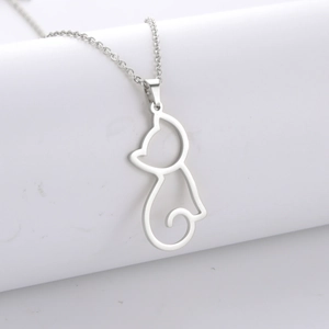 Minimalistische Halskette mit Katzen-Silhouette aus silbernem Edelstahl mit O-Kette