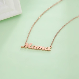 18K rose gold plated Mama letter pendant necklace with delicate link chain for women