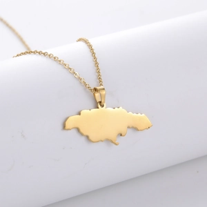 Gepolijste Jamaica kaart hanger ketting van roestvrij staal met een fijne schakelketting