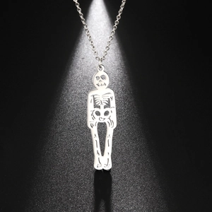 Collier Pendentif Squelette Humain en Acier Inoxydable Hommes Femmes Style Gothique Punk Bijoux Crâne Halloween Cadeau