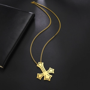 Vintage gold stainless steel diamond edge cross pendant necklace for hip hop style fashion