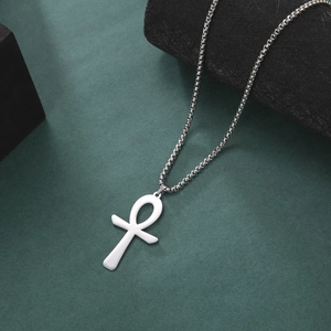 Polierte silberne Ankh-Kreuz-Halskette aus Edelstahl mit Box-Kette für Herren
